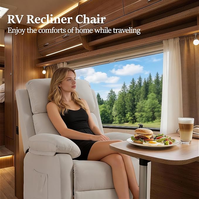 Recliner Chair, Living Room Chairs for Adults, Padded Deep Seat Reading Chair with Side Pockets, Small Recliners for Small Spaces, Lounge Chair for Living Room, Bedroom, and RV (Linen)
