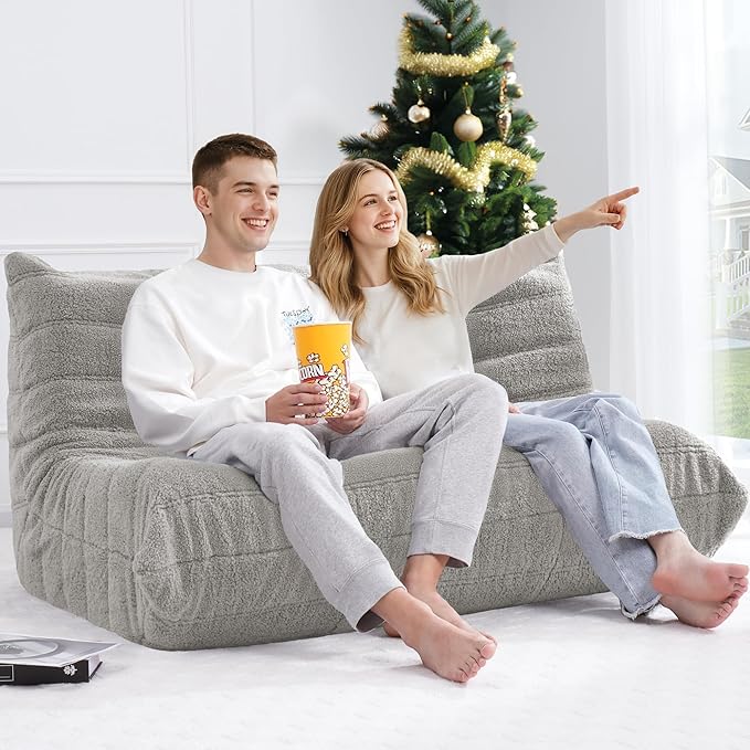 Bean Bag Loveseat Chair Big Sofa Beanbag Chair for Adults Fireside Chair Bean Bag Lounger with Memory Foam Filled for Home,Apartment or Gaming Venue（LGY Teddy）