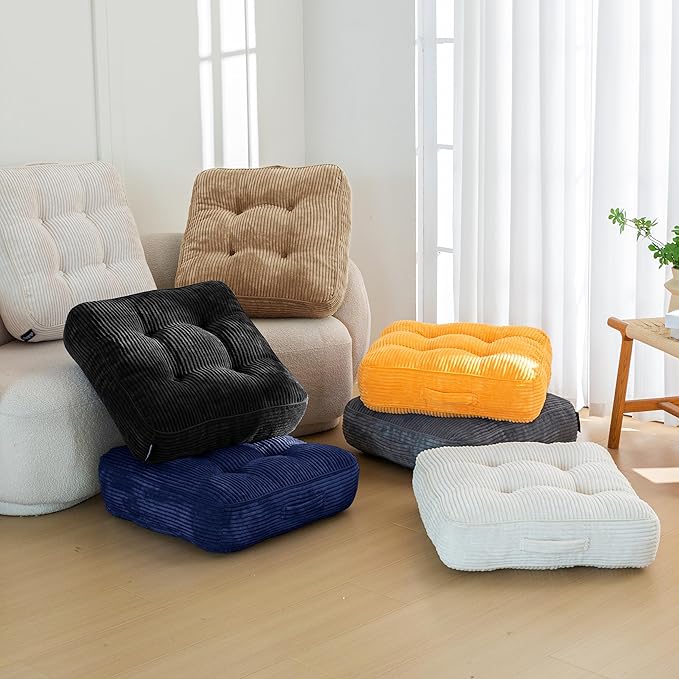 6" Washable Floor Pillow Cushion for Adults, Meditation Cushion Pillow, Large Square Floor Sitting, Removable Tufted Corduroy Cover, for Tatami Living Room or Yoga, 22x22 Inch, Machine Washable