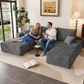 95" Cloud Sectional Couch with Ottoman,Modern U-Shaped Cloud Couch with Deep Seat,Comfy Corduroy 3-Seater Sofa,Memory Foam Sofa for Living Room,No Assembly (Dark Gray,Left-Facing Chaise)