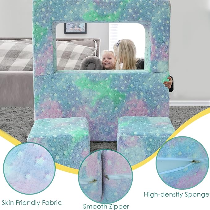 MeMoreCool Kids Sofa Couch, Glow in Dark Couch Sofa, Modular Convertible Kids Furniture
