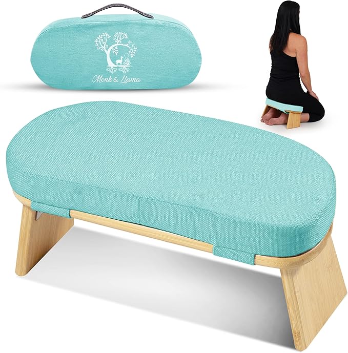 MONK & LLAMA Meditation Bench - Foldable, Ergonomic, Bamboo Kneeling Stool— Perfect Seiza Bench Meditation Stool Chair for Prayer & Travel - Deeper & Enjoyable Sessions