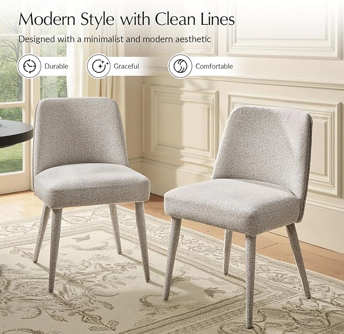 HULALA HOME Modern Dining Chairs Set of 4，Taupe Fully Chenille Upholstered Dining Room Chairs Set with Foot Peg, Solid Wood Frame, Armless Kitchen Accent Chairs for Living Room Bedroom Reception