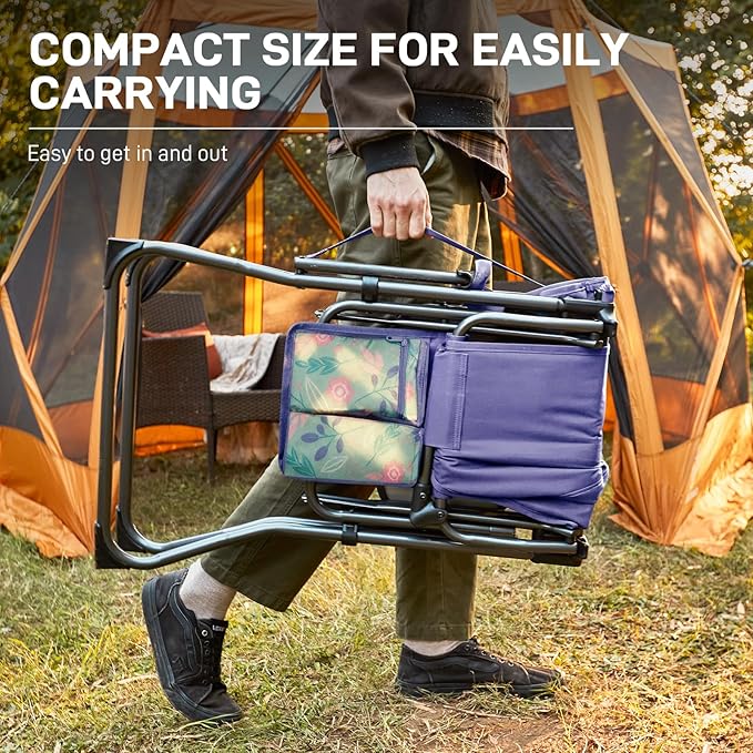EVER ADVANCED Portable 30.7" Seat Height Tall Folding Chair Directors Chair High Foldable Bar Stool with Side Table for Makeup Artist, Camping, Sports Event, Craft Show, Supports 350LBS Purple