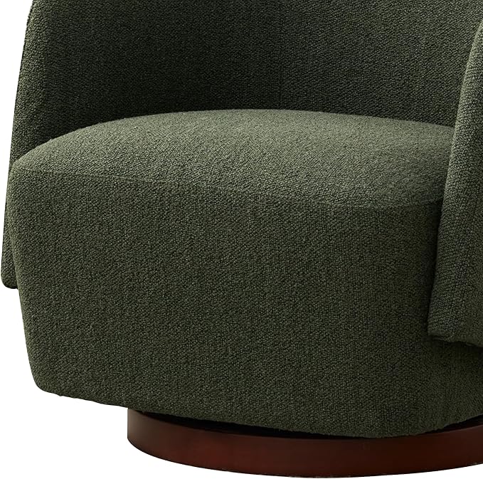 Boucle Swivel Accent Chair, No Assembly Upholstered Armchair with Rubberwood Base, 360° Rotating Barrel Chair for Living Room, Bedroom, Apartment & Reading Nook (1, Green)