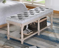 Farmhouse Storage Bench Wooden Entryway Upholstered Tufted Ottoman Bench for Bedroom End of Bed Hallway Organizer, Grey