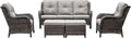 Rilyson Outdoor Furniture Set, 5-Piece Patio Rattan Wicker Sectional Sofa Set with 3-Seat Couch, 2 Armchairs, 2 Ottoman Footrests for Patio Conversation (5 PC,Brown/Grey)