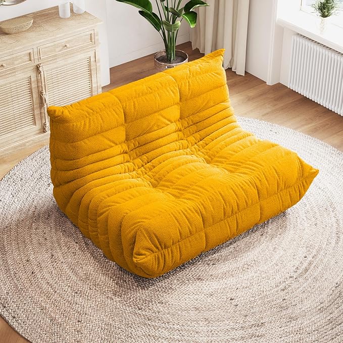 Selyteramy Bean Bag Chairs for Adults, Giant Bean Bag Chair Sofa with Memory Foam, Comfy Beanbag Loveseat Lazy Sofa for Living Room, Bedroom, Apartment, Yellow