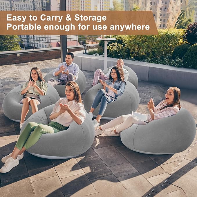 Realspring 9 Pcs Inflatable Bean Bag Chairs for Adults with Electric Air Pump, Blow up Couch Folding Portable Inflatable Couch Lazy Sofa for Outdoor Movie Nights Camping Room (Grey)