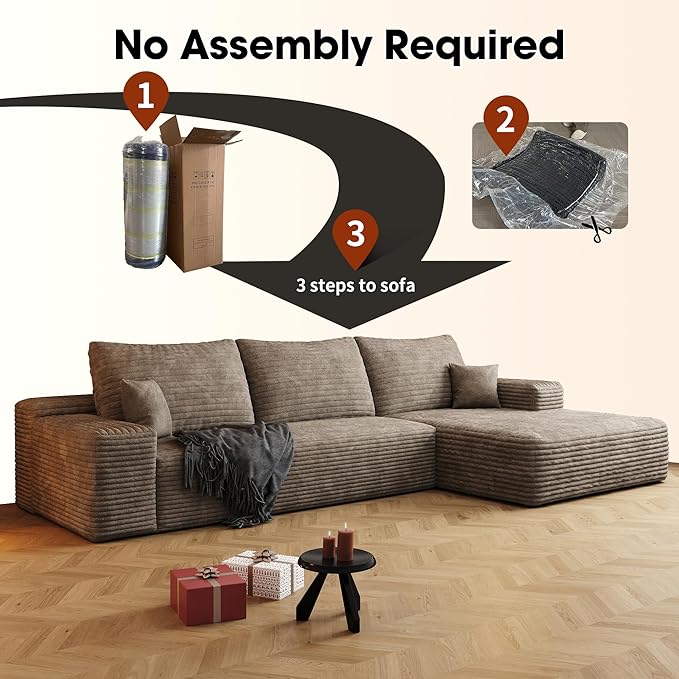 AUGOP 108" Sectional Couches for Living Room Modern Modular Sofa with L-Shape Couchs Upholstered Boneless Couch Deep Seat Sectional Couch with Chaise (Camel, Right Facing Chaise+2Seaters)