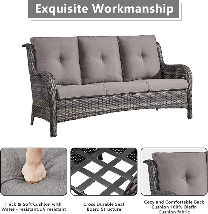 Rilyson Wicker Patio Furniture Set - 5 PC Rattan Outdoor Sectional Conversation Sets with 2 Rocking Swivel Chairs,2 Ottomans and 1 Sofa for Porch Deck Garden(Mixed Grey/Grey)