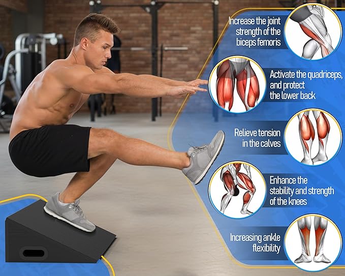 Hilhook Slant Board, 19" Wide Wooden Calf Stretcher Slant Board for Calf Stretching, Knees Over Toes, Weightlifting and Heel Elevated Squats for Strength & Flexibility Training