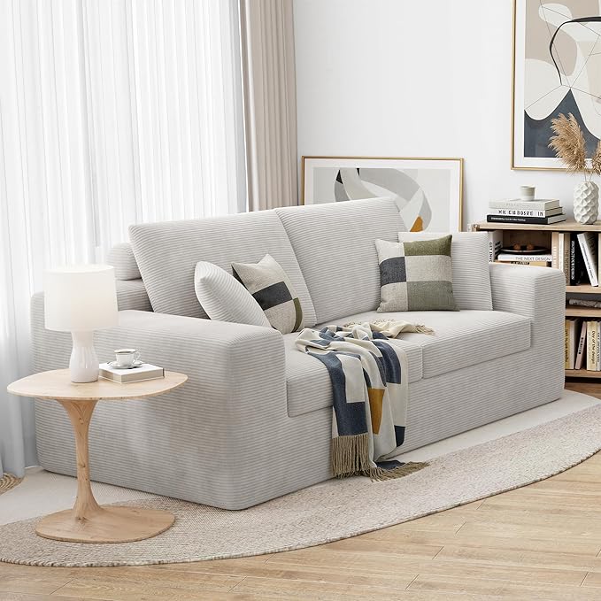 LIKIMIO 78" Loveseat Sofa in a Box, Cloud Boneless Couch for Living Room with Comfy Deep Seat, No Assembly Required, Modern Upholstered Corduroy Sofa, Apartment, Home Office, Greige
