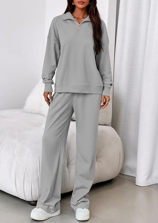 PRETTYGARDEN Womens Casual Two Piece Sets Fall 2026 Outfits Quarter Zip Sweatshirts Straight Leg Pants Sweatsuits Tracksuit
