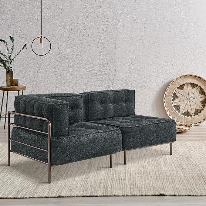 MCombo Modular Sofa Couch with Removable Cushion, Accent Sofa Chair, Upholstered Sofa for Living Room, Apartment, Office (Grey, Two Seats)