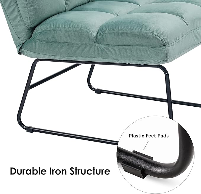 MCombo Velvet Accent Chair with Ottoman Set, Modern Armless Chair for Living Room, Bedroom, Small Space 0014 (Velvet, Light Green)