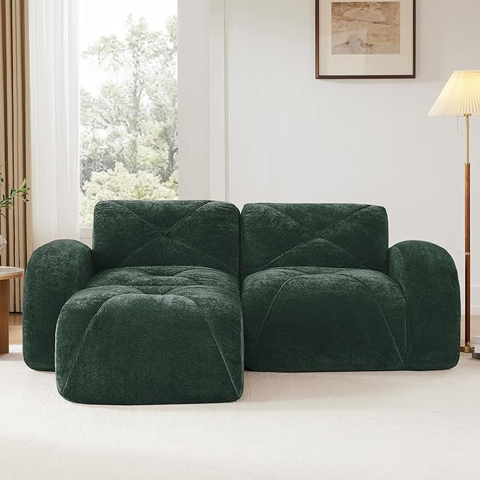 Modular Sectional Sofa with Free Combination,Boneless Floor Couch for Small Spaces, Living Room & Lounge,Velvet 2-Seater Sectional Couch with Ottoman,No Assembly Needed