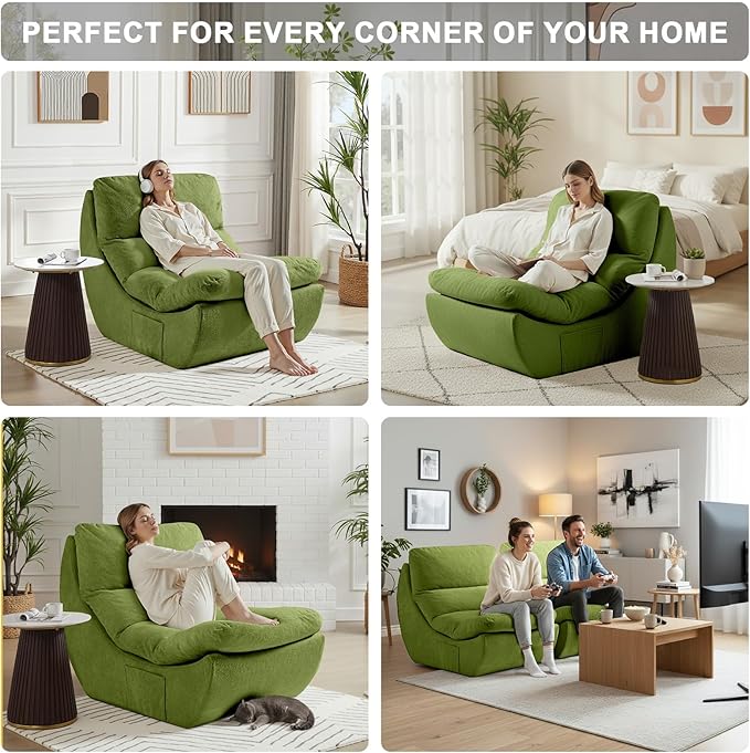 Set of 3 Bean Bag Chairs for Adults, Single Sofa, Lazy Sofa, Anti Cat Scratch Fabric with Machine Washable, Beanbag Chair for Bedroom, Floor Couch Living Room, Bedroom, Dorm, Reading Corner(Green)