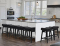 RNKSFX Counter Height Black Bar Stools Set of 6 for Kitchen Counter, Backless Farmhouse Kitchen Island Barstools with Upholstered Faux Leather Saddle Seat and Solid Wood Legs Modern 24 inch Bar Chairs