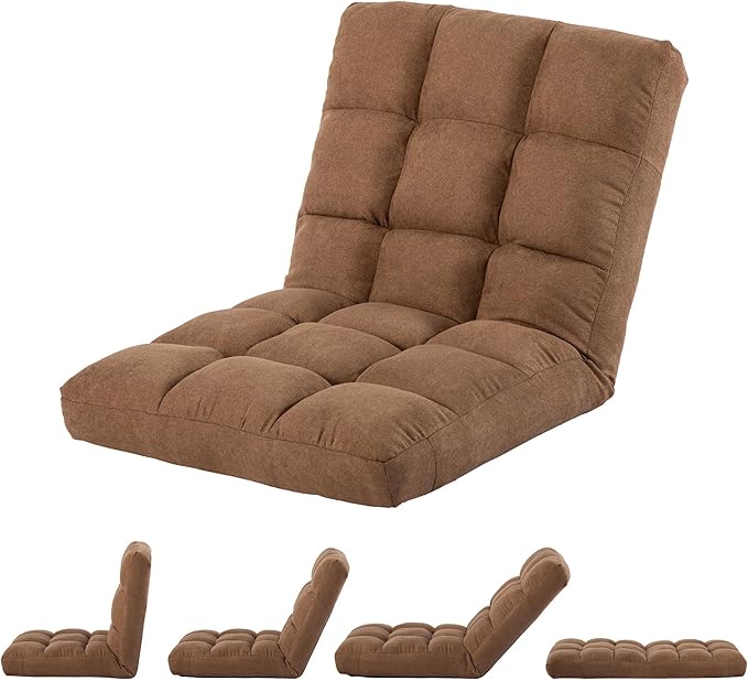 Floor Chair, 24 inches Wide Oversized Velvet Armless Lay Flat Floor seat Padded Meditation Chair with 6 Adjustable Position Ergonomic Comfortable Convenient(LRSF-006-TAN)