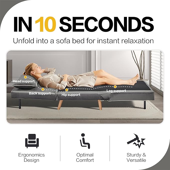 CITTANEO 32" Convertible Sleeper Chair, 3-in-1 Folding Sleeper Chair with Pillow, 3-Position Adjustable Backrest for Living Room, Bedroom, Office, Gray