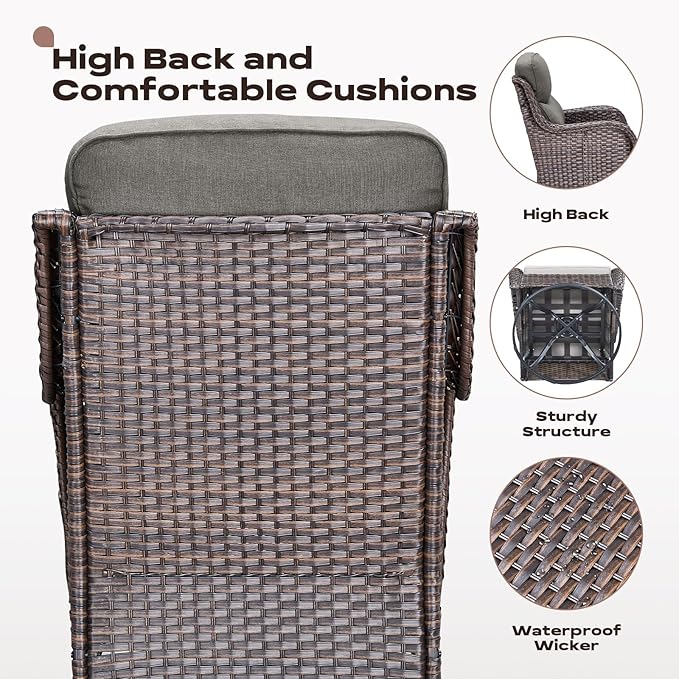 Rilyson Outdoor Patio Furniture Set - Weather Resistant Wicker,High Back,6 inch Cushions,6 Piece Patio Furniture Set with Swivel Rocker Chairs and Side Table for Deck Porch Yard,Brown/Grey