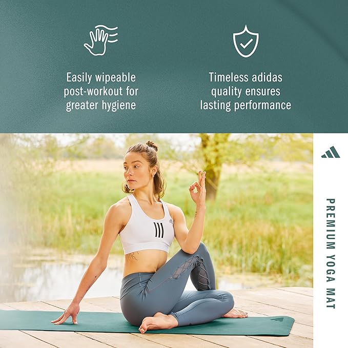 adidas Premium Yoga Mat, Firm-Density Workout Mat, 5 mm