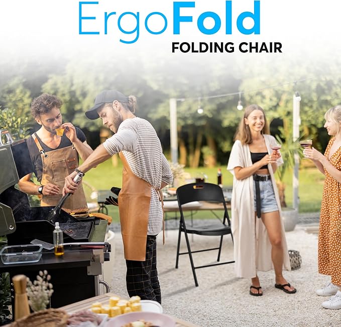 Oline Folding Chair, Indoor Outdoor Plastic Commercial Stackable Foldable Guest Chairs for Events Office Wedding Party Picnic Kitchen Dining, 350lb Capacity (Black, 4 Pack)