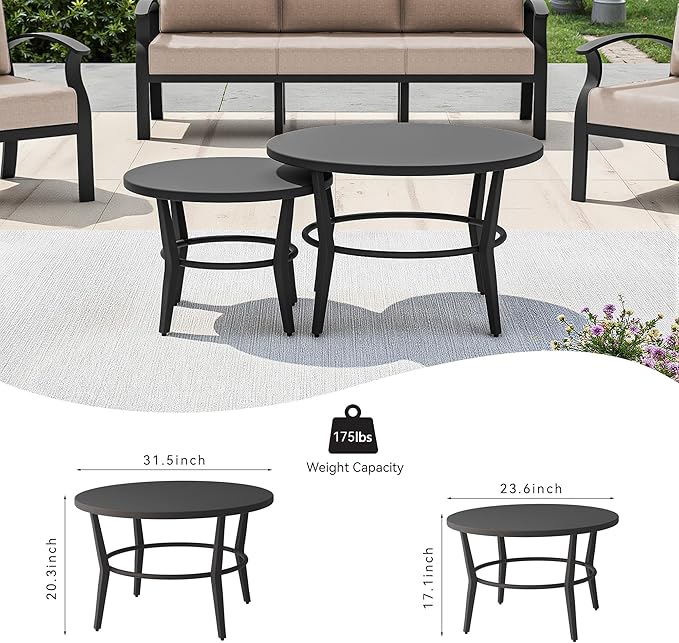 RTDTD Aluminum Outdoor Patio Furniture Set,5 Seats Patio Conversation Sets with 2 Round Coffee Tables,Metal Patio Sectional Furniture Set with 5.1" Thickened Cushions,Sand