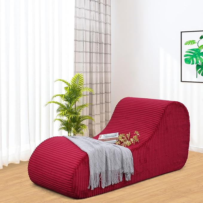 Boneless Oversized High-Density Sponge Soft Sofa Corduroy Chaise Lounge Chair Couch Indoor, Red