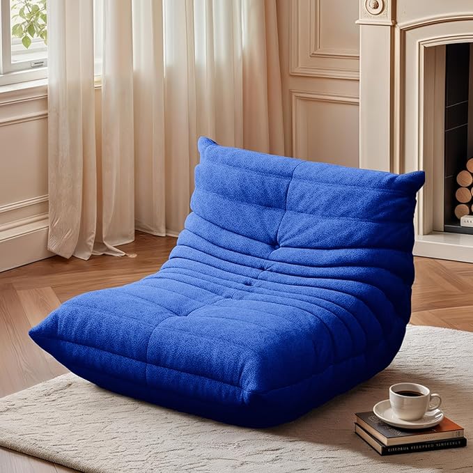 cebihy Premium Quality Fireside Togo Sofa Bean Bags Chair for Adults Giant BeanBag Chairs Floor Couch for Living Room Bedroom Dorm Office, Compression Togo Couch, No Assembly Required, Bright Blue