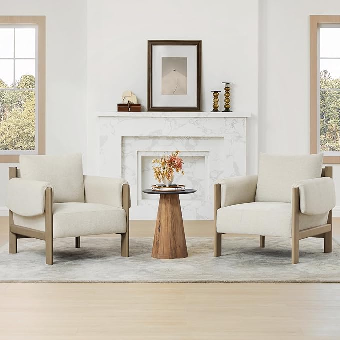 CHITA Accent Chair, Mid Century Modern Fabric Upholstery Armchair for Living Room, Grey Solid Wood Frame, Fabric in Linen