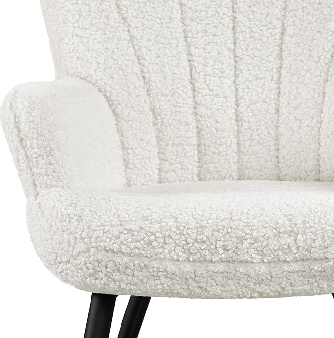 Yaheetech Boucle Accent Chair, Modern Fuzzy Sherpa Armchair, Fuzzy Sherpa Armchair, Upholstered Vanity Chair with High Back and Mental Legs for Living Room Makeup Bedroom, Ivory