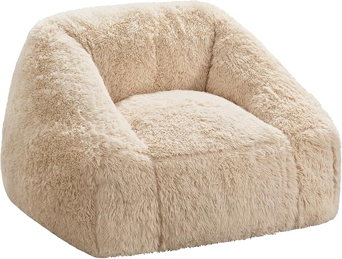 Hobestluk Bean Bag Chairs for Adults Giant Bean Bag Chair with Memory Foam Filling, Adult Beanbag for Bedroom, Living Room (White Plush)