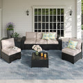 SunloungeCo Patio Furniture Set, 6 Pieces Outdoor Couch Sofa with Wider Armrests & Glass Coffee Table, Outdoor Sectional Furniture with Thick Cushions for Party, Poolside,Garden-Beige