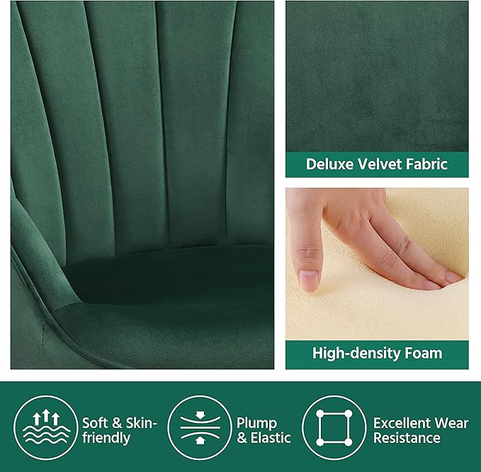 Yaheetech Velvet Accent Chair, Modern Armchair Vanity Chair with Wing Side and Metal Legs, Cozy and Soft Padded and High Back for Living Room/Makeup/Office/Bedroom, Green