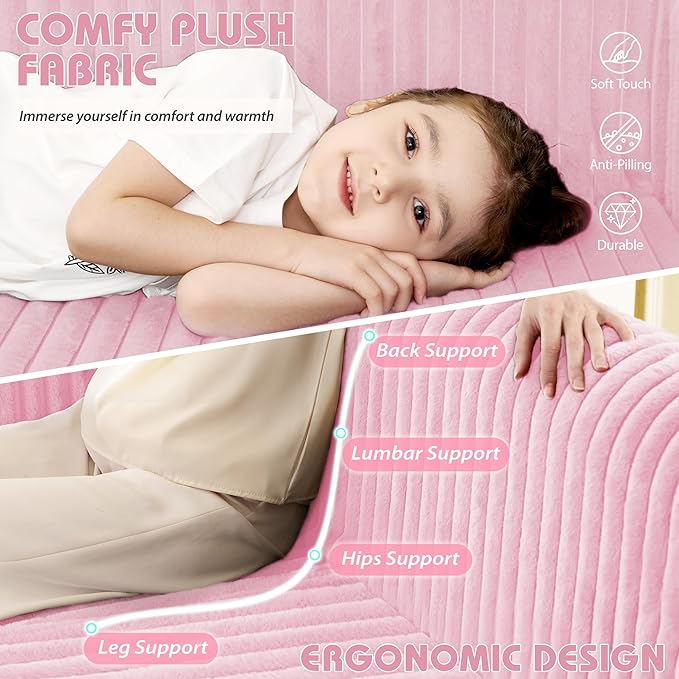 HABUTWAY Folding Sofa Bed, 2 in 1 Convertible Sleeper Chair with Armrest, Portable Fold Out Chair Bed, Comfy Floor Couch, Multi-Functional Lazy Sofa for Living Room Bedroom Dorm Home Office, Pink