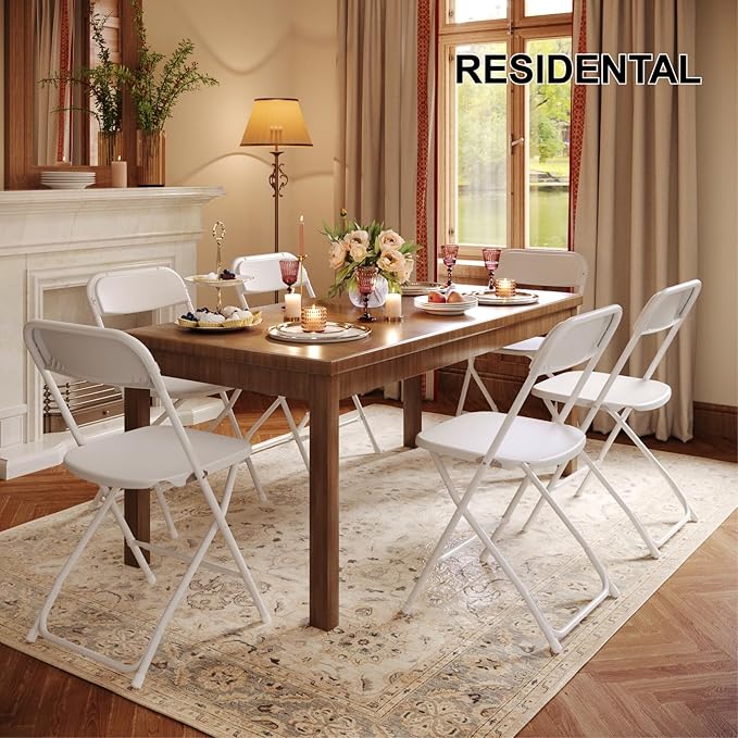 2 Pack White Folding Chairs, Portable Party Chairs, Plastic Folding Chair, Stackable Commercial Seats with Steel Frame for Office Wedding Party Patio Dinning Events, 350lbs Capacity