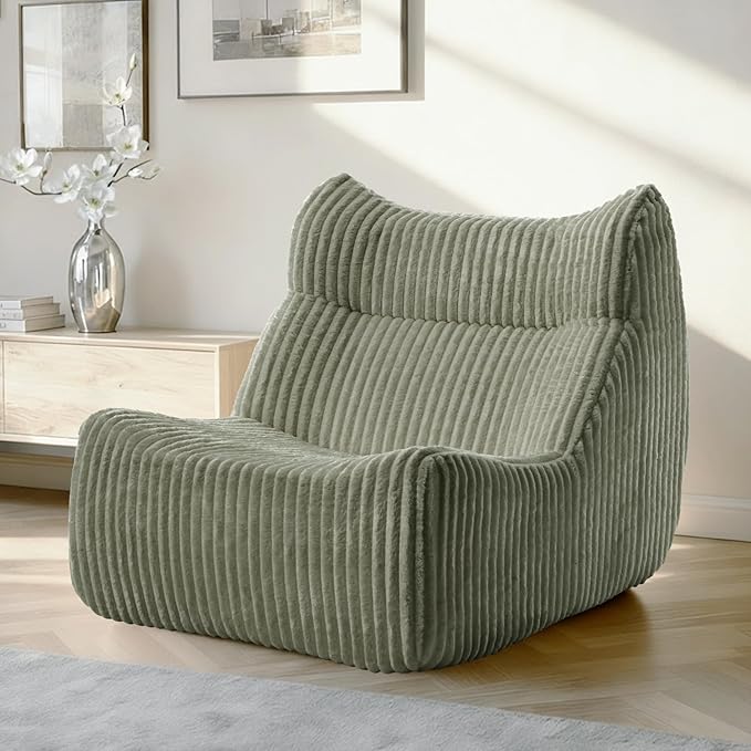 Big Bean Bag Chairs, Lazy Floor Sofa, Fireside Chair for Living Room, Bedroom, Office (Green, Single Seat)