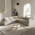 V-Shaped Cloud Sectional Couch, Modular Sectional Sofa, Modern Comfy Cloud Sofa, Covers Removable, Convertible Sleeper Couch for Living Room Apartment (Khaki, Linen Fabric)