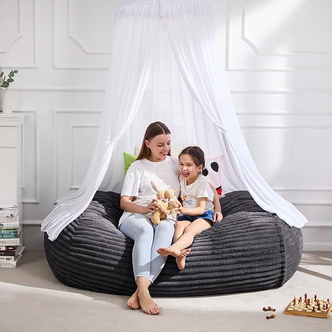 Hobestluk 4FT Bean Bag Chairs Adult Bean Bag with Portable Handle Comfy Large Bean Bag Chair with Removable Cover for Living Room Bedroom or Reading Nook (Stripe Dark Grey, 4FT)