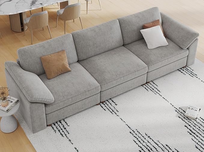 EASE MOOSE Modern Loveseat Sofa for Living Room, Comfty 3Seat Solid Wood Frame Sofa, FSC Certified Modern Deep Seat Couch,Grey