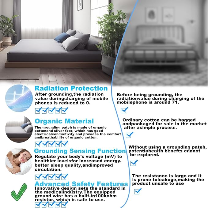 Sayorg Grounding Sheets King, 90% Organic Cotton+ 10% Pure Silver Fiber,Grounded Bed Sheet Kit, Deep Pocket Grounded Bed Sheet, Relieves Pain - Used for Healthy Sleep Therapy (Gray, Queen)