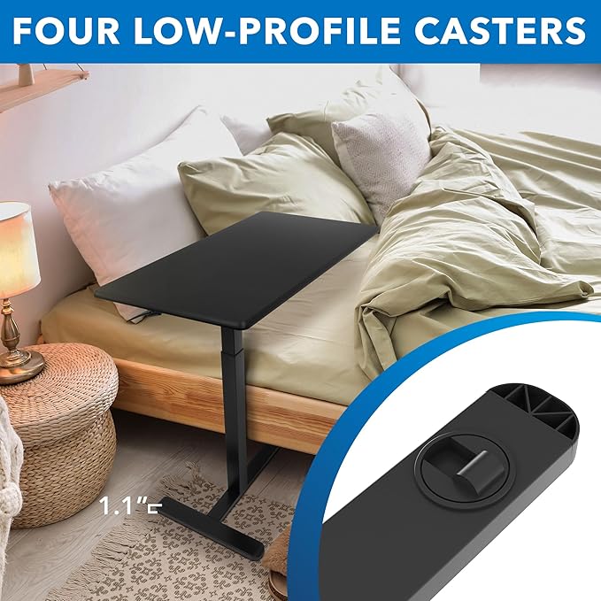Mount-It! Overbed Table with Wheels, Adjustable Height Bedside Table for Hospital & Home, Over The Bed Laptop Desk, Rolling Hospital Bed Table for Eating, Working, or Recovery (Black)