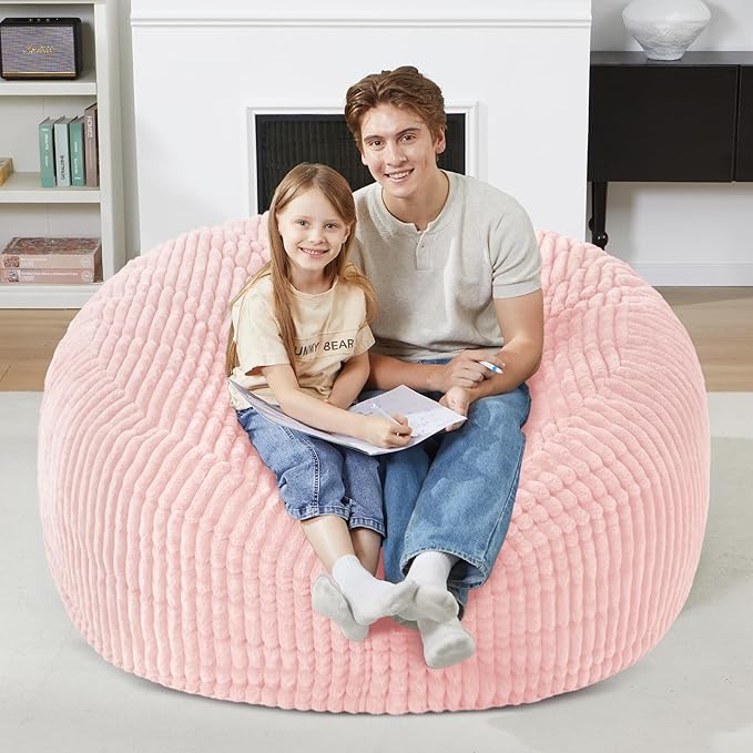 Homguava 4 FT Bean Bag Chair,4' Big Bean Bag,Large Bean Bag Chairs for Adults with Memory Foam Filled,Comfy Beanbag Chairs Soft Bean Bag Sofa with Dutch Corded Plush Cover-Soft Pink