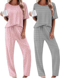 Ekouaer 2 Pack Womens Pajama Sets Short Sleeve Tops and Long Pants Casual Comfy Pjs Lounge Set with Pockets,S-XXL