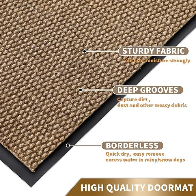 Yimobra Doormat Outdoor Indoor Entrance 47 x 24, All-Season All-Weather Front Door Mat, 100% Waterproof Welcome Matt for Floor Garage Outside Entry, Stain and Fade Resistant,Khaki
