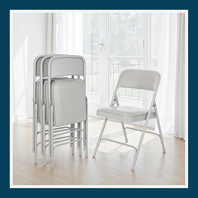 OEF Furnishings OEF1200 Series Premium Heavy Duty Vinyl Padded Folding Chairs, Commercial Grade 500 lb Capacity (4-Pack, Warm Gray)
