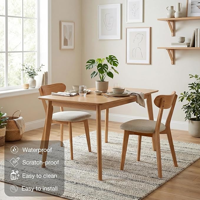 Bamskov 100% Solid Wood Dining Room Chairs - Practical Kitchen Chairs - Wood Chair for Dining Room, Kitchen (2, Natural with White Cushion)