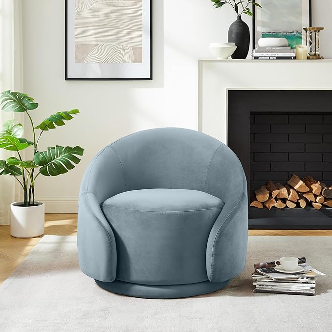 VANOMi Small Swivel Accent Chair for Living Room, Comfy Swivel Vanity Chair with Armrest, 360 Degree Velvet Barrel Accent Chair for Bedroom, Apartment, Blue